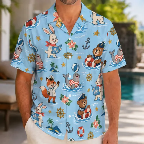 Cheerful Nautical Animal Crew for Cruise Vacation Beach Getaways with Family Hawaiian Shirt