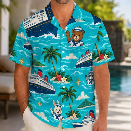 Ocean Liners, Palm Trees and Sailor Animals for a Sunny Family Island Getaway Hawaiian Shirt