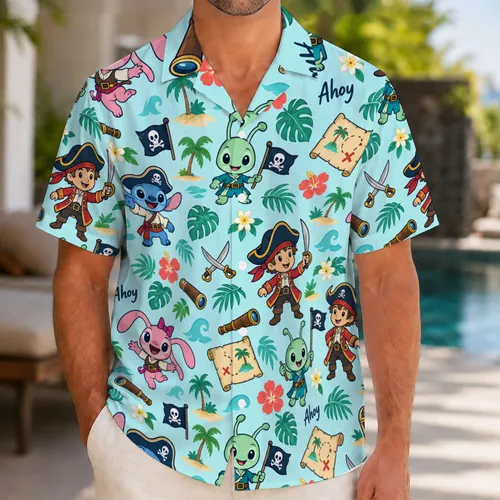 Cute Space Pirate Aliens for Beach Vacations and Family Cruises for Kids Hawaiian Shirt