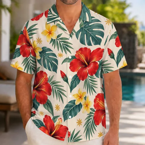 Red And Golden Tropical Blooms For Halloween Theme Park Getaways With Family Hawaiian Shirt