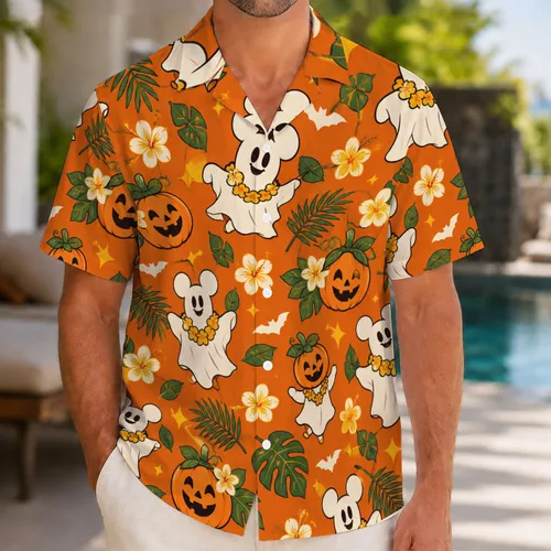Halloween Mouse-Eared Ghosts and Pumpkins for Festive Family Vacation Celebrations Hawaiian Shirt