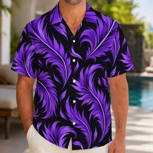 Purple Feather Flames for Halloween Costume Parties and Bold Island Getaways Hawaiian Shirt