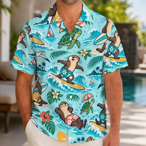 Playful Cartoon Beach Animals for Sunny Island Getaways and Relaxed Coastal Escapes Hawaiian Shirt
