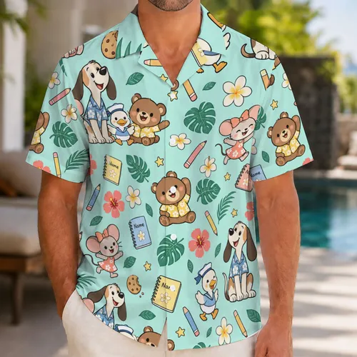 Whimsical Cartoon Animal Friends for Sunny Island Getaways and Family Vacations Together Hawaiian Shirt