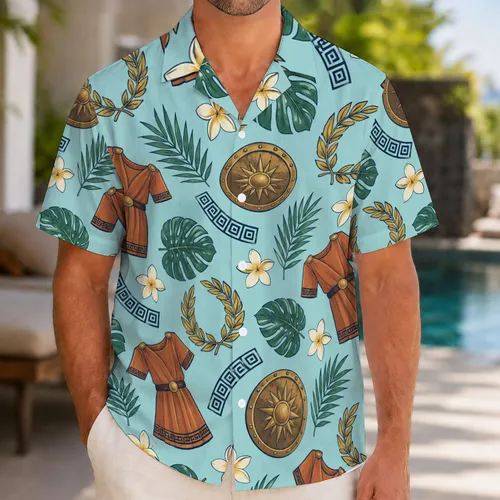 Greek Hero Tunic and Laurel Motifs for Halloween Park Days and Mythology Fans Hawaiian Shirt