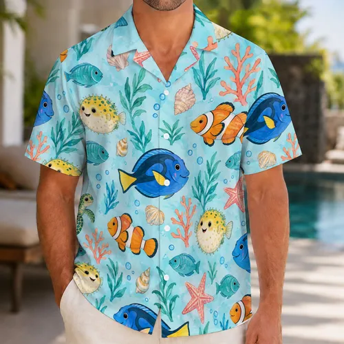 Colorful Clownfish and Blue Tang Ocean Life for Sunny Tropical Getaways and Beach Days Hawaiian Shirt