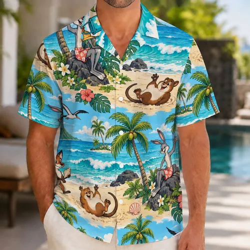Playful Island Animal Friends for Sunny Beach Getaways and Tropical Vacation Days Hawaiian Shirt