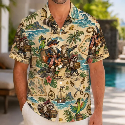 Whimsical Pirate Crew and Treasure Maps for Sunny Island Getaways and Seaside Holidays Hawaiian Shirt