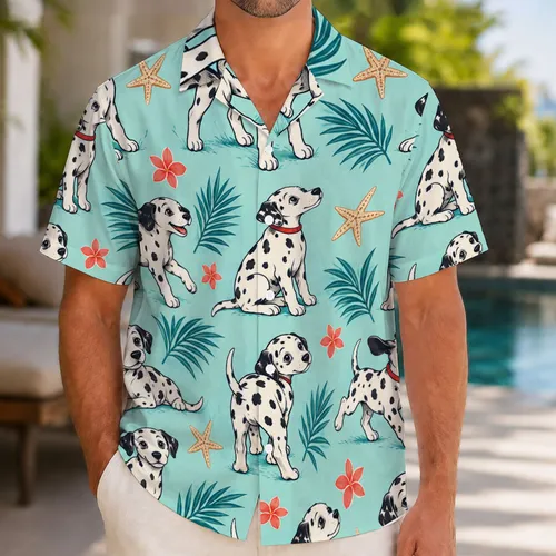 Dalmatian Puppies and Tropical Florals for Sunny Summer Beach Getaways Hawaiian Shirt