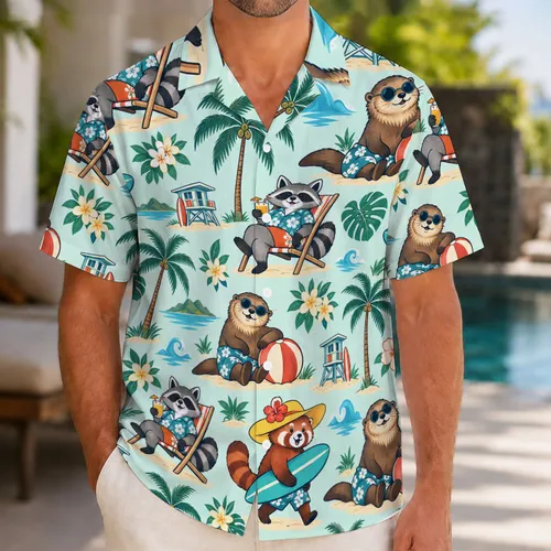 Playful Beach Animals And Tropical Palms For Sunny Coastal Getaways Hawaiian Shirt