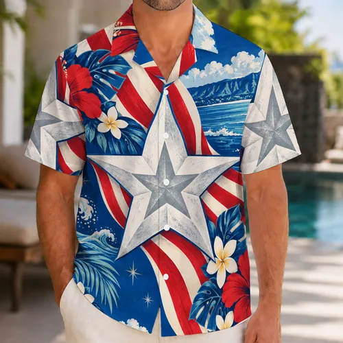 Navy Star And Red White Stripes For Fourth Of July Beach Celebrations And Summer Trips Hawaiian Shirt