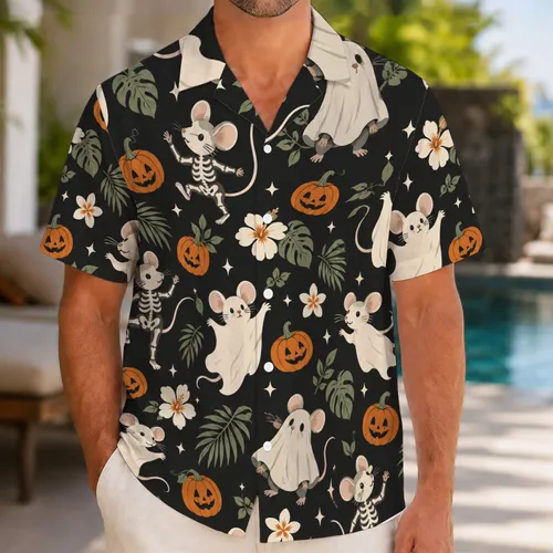 Spooky Mouse Ghosts and Skeletons for Halloween Getaways and Theme Park Vacations Hawaiian Shirt