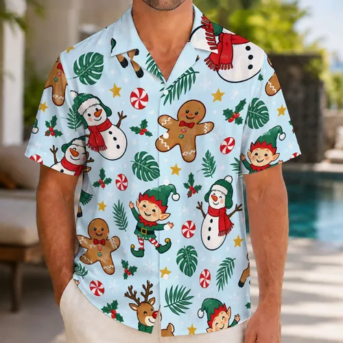 Festive Reindeer, Snowmen and Gingerbread Holiday Cheer for Christmas Getaways Hawaiian Shirt