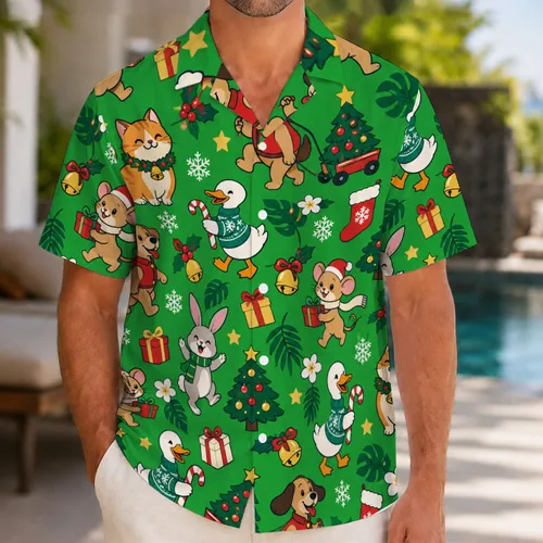 Festive Cartoon Animals And Christmas Cheer For Holiday Parties And Winter Getaways Hawaiian Shirt