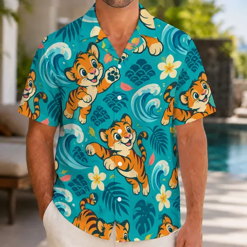 Bouncy Orange Tiger Cub Tropical Island Getaway Style for Playful Summer Beach Days Hawaiian Shirt