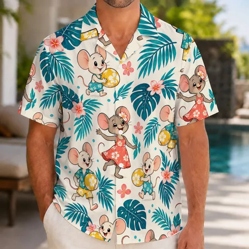 Cheerful Island Mouse Friends for Sunny Family Beach Getaways and Tropical Vacations Hawaiian Shirt