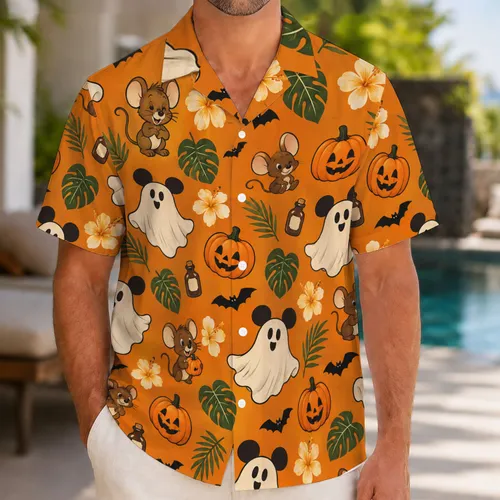 Mouse-Eared Ghosts, Pumpkins And Bats For A Playful Halloween Party Hawaiian Shirt