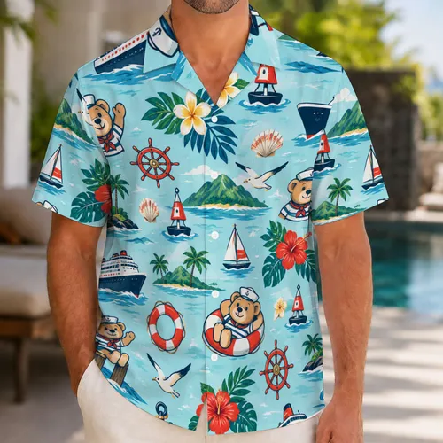 Cruise Ship And Nautical Icons For Sunny Family Getaways And Ocean Adventures Hawaiian Shirt