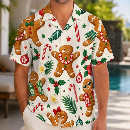 Gingerbread Holiday Cookie Motifs for Christmas Parties and Festive Island Getaways Hawaiian Shirt