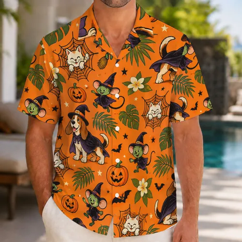 Whimsical Halloween Witch Mice And Friendly Hounds For Spooky Autumn Celebrations Hawaiian Shirt