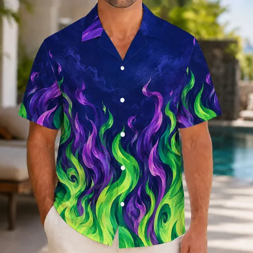 Violet and Green Enchanted Flames for Halloween Parties and Fantasy Cosplay Hawaiian Shirt