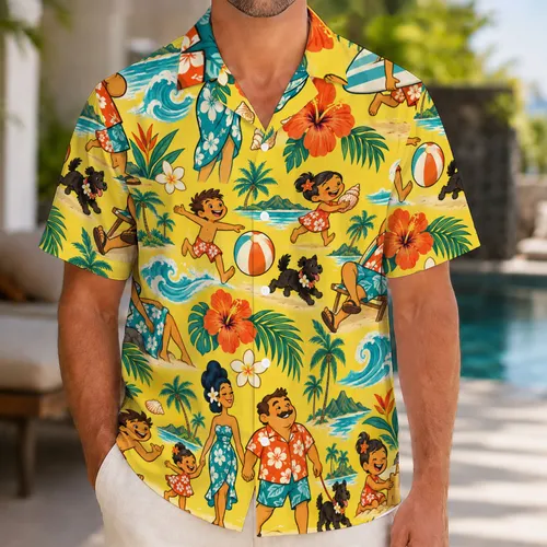 Quirky Cartoon Island Family Beach Vacation Escape for Fans of Cheerful Retro Comedy Hawaiian Shirt