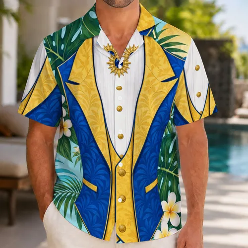 Blue And Gold Royal Waistcoat Motif For Tropical Getaways And Summer Celebrations Hawaiian Shirt