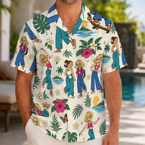 Blonde Teen Fashion Doodles For Playful Summer Getaways And Nostalgic Weekend Adventures Hawaiian Shirt