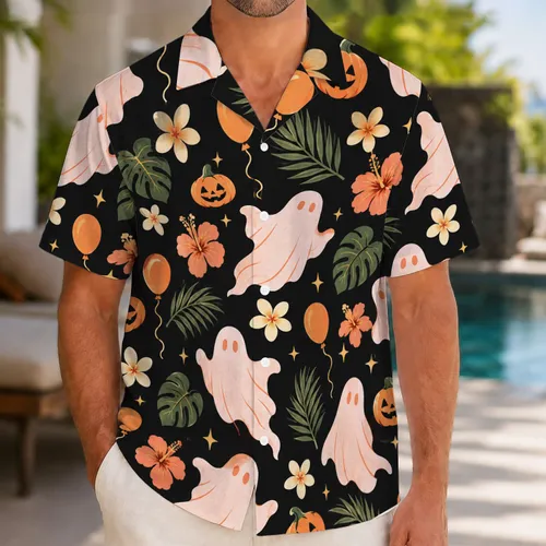 Cute Ghosts and Halloween Balloons for Spooky October Celebrations and Costume Parties Hawaiian Shirt