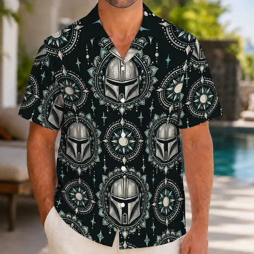 Masked Space Knight Mandalas for Sci-Fi Fans on Beach Vacations and Island Getaways Hawaiian Shirt