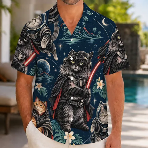 Cosmic Helmet Cats with Red Energy Sabers for Sci-Fi Fans and Relaxed Island Getaways Hawaiian Shirt