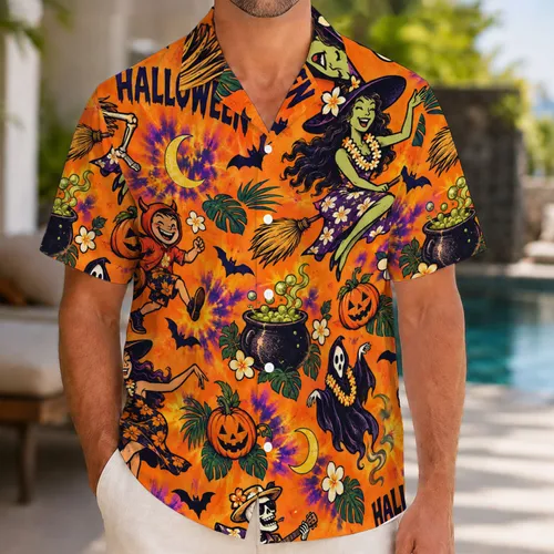 Spooky Halloween Pumpkins and Cartoon Villains for a Playful October Island Getaway Hawaiian Shirt