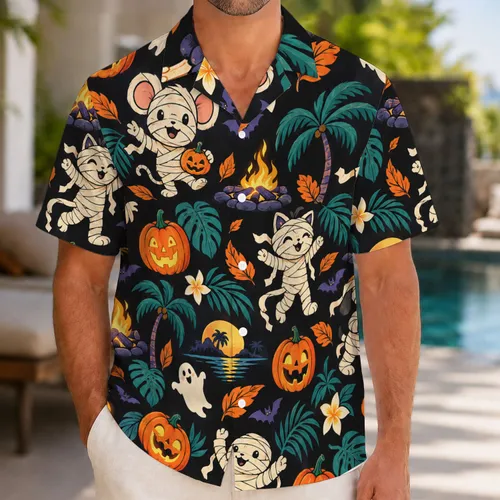 Playful Mummy Mouse, Ghosts And Pumpkins For Halloween Island Getaways And Parties Hawaiian Shirt