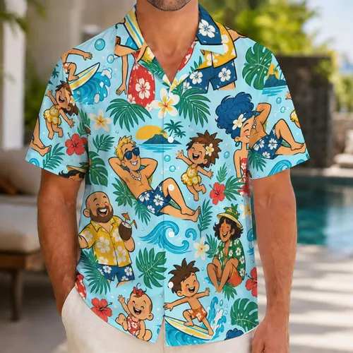 Cheerful Cartoon Beach Family for Sunny Island Getaways and Relaxed Summer Celebrations Hawaiian Shirt