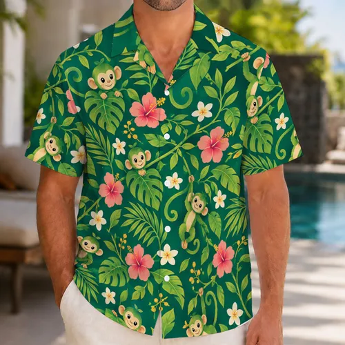 Cheerful Green Jungle Monkeys For Sunny Island Getaways And Relaxed Summer Days Together Hawaiian Shirt