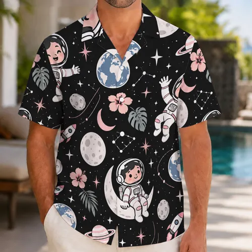 Cute Astronauts and Planets for Summer Stargazing, Beach Holidays and Space Lovers Hawaiian Shirt
