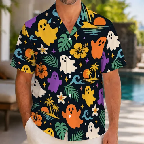 Cute Colorful Ghosts And Stars For Spooky Summer Beach Halloween Celebrations Hawaiian Shirt
