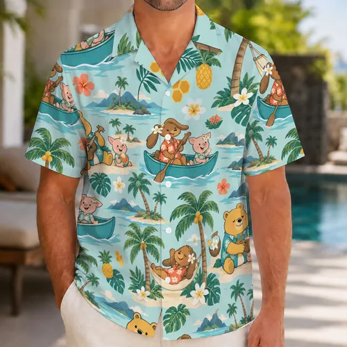 Honey-Gold Bear and Island Friends for Sunny Getaways and Tropical Adventures Together Hawaiian Shirt