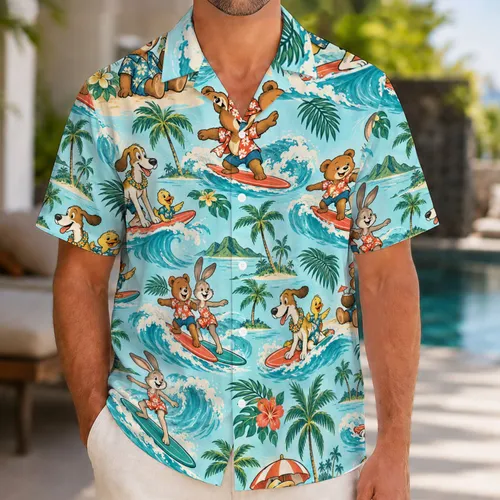Tropical Animal Friends Surfing Scenes for Sunny Beach Getaways and Summer Vacations Hawaiian Shirt