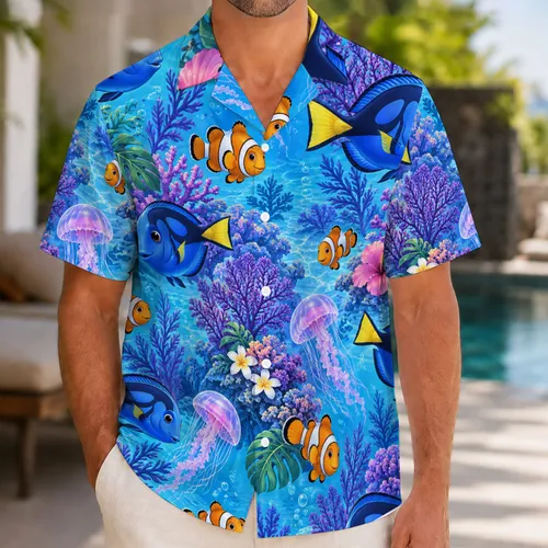 Tropical Blue Tang and Clownfish for Sunny Coastal Getaways and Ocean-Loving Families Hawaiian Shirt