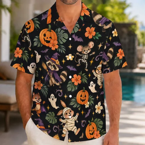 Spooky Pumpkin and Costume Characters for Halloween Beach Parties and Fall Getaways Hawaiian Shirt