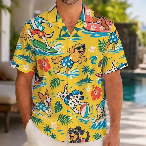 Playful Beach-Loving Cartoon Dogs For Sunny Island Getaways And Summer Celebrations Hawaiian Shirt