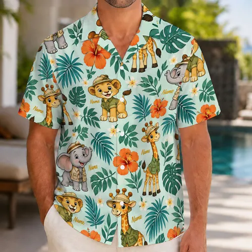 Safari Wildlife And Tropical Botanicals For Family Island Getaways And Animal Lovers Hawaiian Shirt