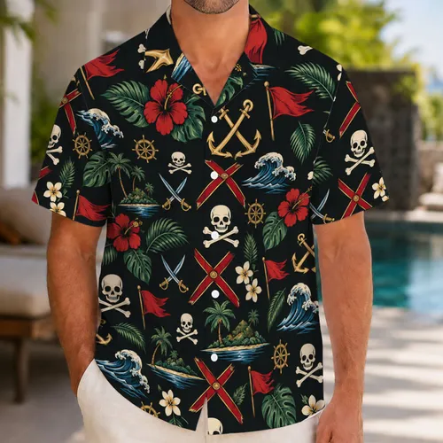 Pirate Skulls and Crossbones for Family Cruise Adventures and Halloween Celebrations Hawaiian Shirt