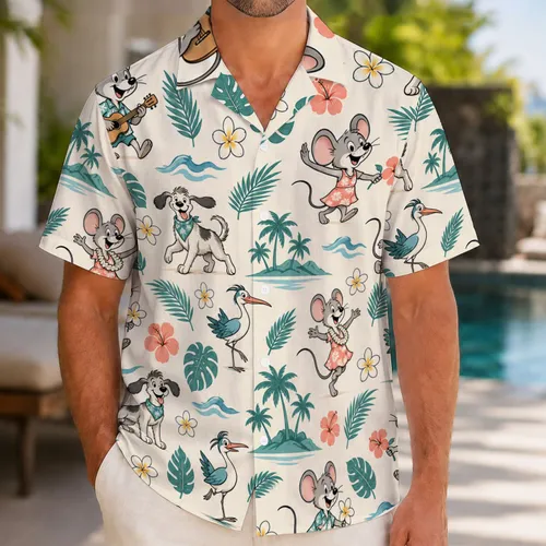 Vintage Cartoon Mouse Friends for Family Beach Getaways and Sunny Island Vacations Hawaiian Shirt