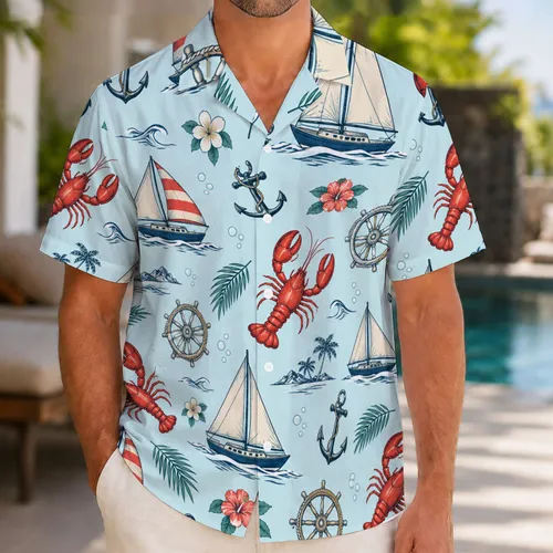 Red Lobsters And Sailboats For Sunny Family Cruise And Island Getaway Days Hawaiian Shirt