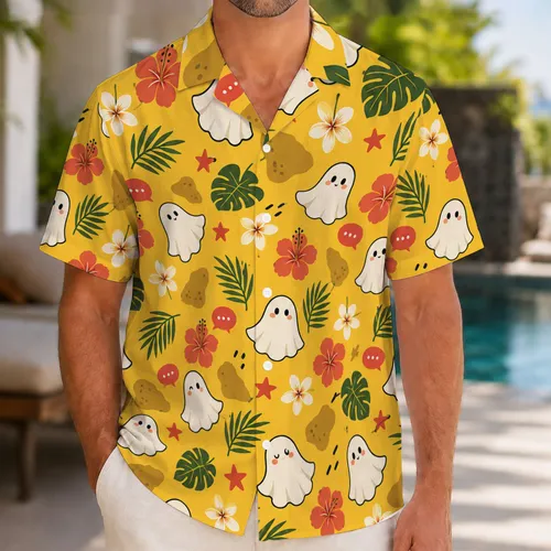 Cute Rag Ghosts and Spooky Summer Icons for Halloween Beach Days and Island Fun Hawaiian Shirt
