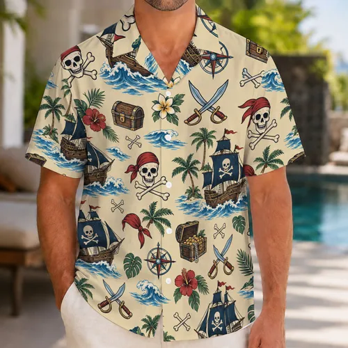 Classic Pirate Ships and Crossbones for Family Beach Holidays and Island Getaways Together Hawaiian Shirt