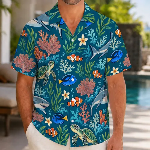 Clownfish and Blue Tang Reef Life for Sunny Tropical Getaways and Ocean Lovers Hawaiian Shirt