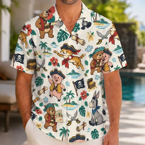 Playful Cartoon Pirate Crew for Beach Vacations and Family Cruise Adventures Together Hawaiian Shirt